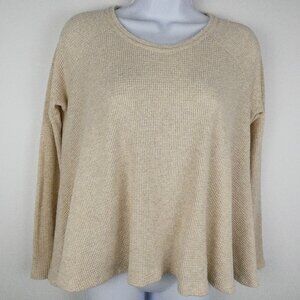 We The Free Shirt Women XS Beige Waffle Knit Long Sleeve Thermal Swing Oversized